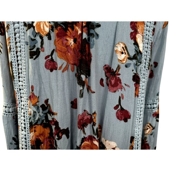 blu pepper Womens L Floral BoHo Peasant Tunic Top Crochet Detail Long Sleeve - Picture 6 of 8